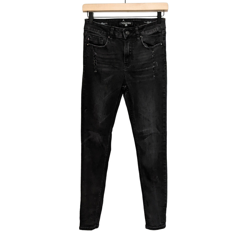 Vigoss Womens Ace High Rise Super Skinny Jeans Size 27 Black Distressed Denim